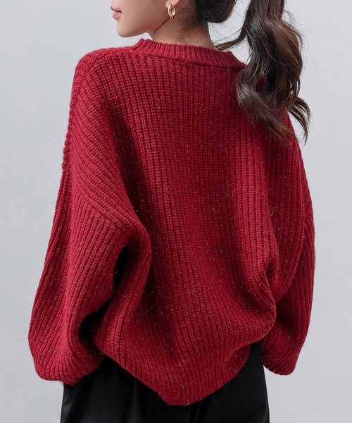 DAY CLOSET(デイ クローゼット)の「レディース 長袖ボリューム袖グリッターラメニットプルオーバー(ニット/セーター・レディース・グレー/レッド/ライトブラウン・FREE)」の22枚目の写真