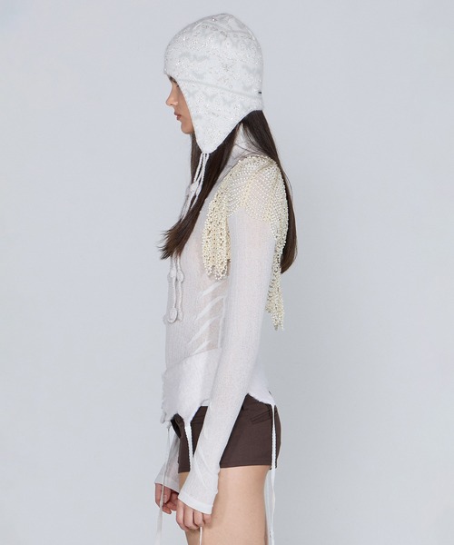 SCULPTOR(スカルプター)の「Sequin Nordic Earflap Beanie/シークインノルディックイヤーフラップビーニー(ニットキャップ/ビーニー・レディース・ダークパープル/ライトベージュ/ホワイト・FREE)」の14枚目の写真