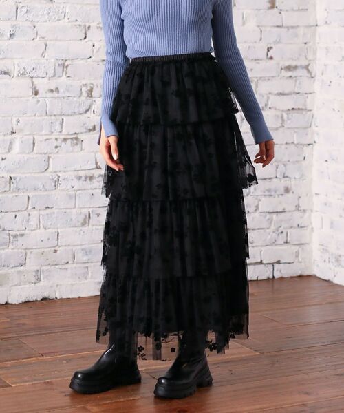 ELENCARE DUE（エレンカーレデュエ）の「・ELENCARE DUE フロッキーptチュールスカート（スカート・レディース・チャコールグレー/ブルー/ブラック・FREE）」の10枚目の写真
