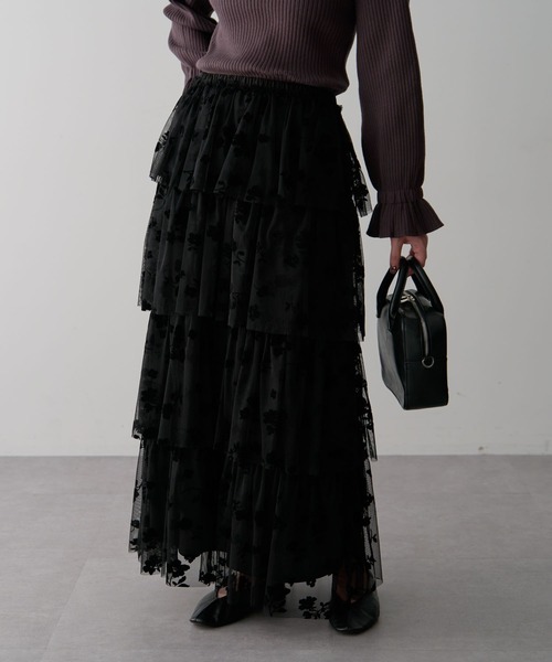 ELENCARE DUE（エレンカーレデュエ）の「・ELENCARE DUE フロッキーptチュールスカート（スカート・レディース・チャコールグレー/ブルー/ブラック・FREE）」の2枚目の写真
