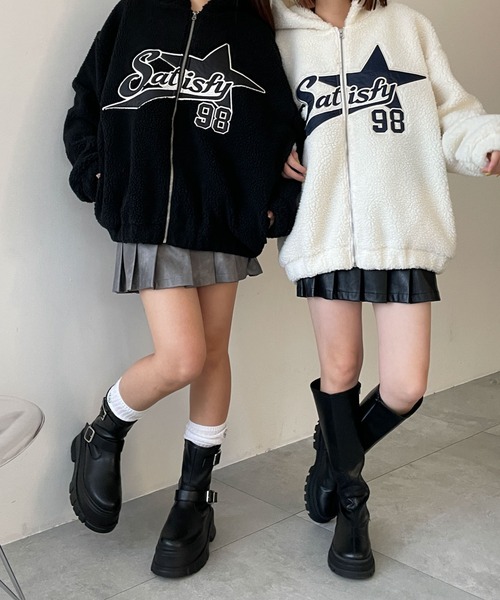 WEGO(ウィゴー)の「WEGO/ロゴボアパーカー(ブルゾン・レディース・ブラック/アイボリー・FREE)」の12枚目の写真