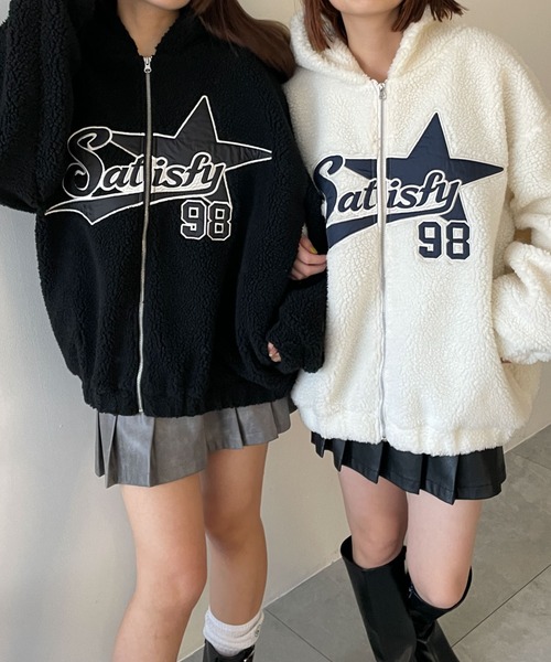 WEGO(ウィゴー)の「WEGO/ロゴボアパーカー(ブルゾン・レディース・ブラック/アイボリー・FREE)」の13枚目の写真