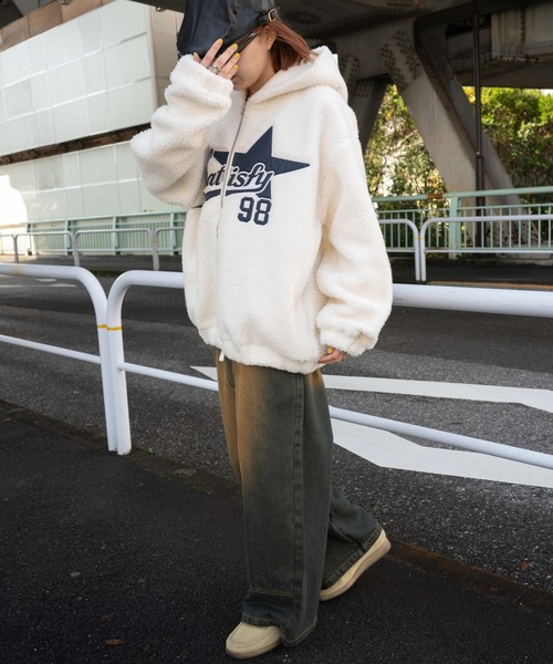WEGO(ウィゴー)の「WEGO/ロゴボアパーカー(ブルゾン・レディース・ブラック/アイボリー・FREE)」の20枚目の写真