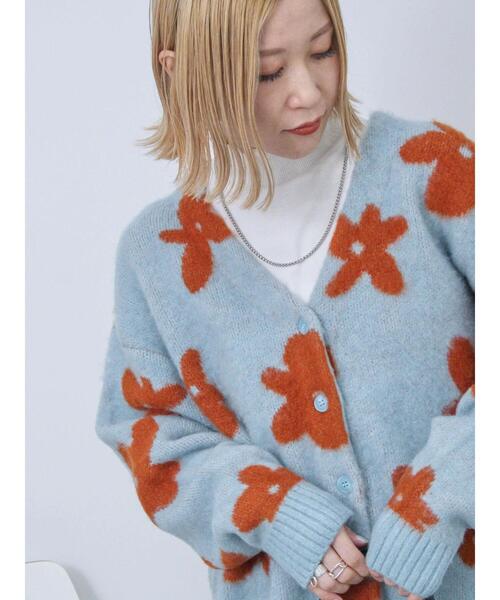 Samansa Mos2 blue（サマンサモスモスブルー）の「◎アソートシャギーニットカーディガン（カーディガン/ボレロ・レディース・オレンジ/ダークブラウン/サックスブルー/グレー・F）」の3枚目の写真