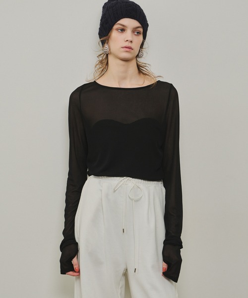 ロングスリーブボートネックシアーTOPS（Tシャツ/カットソー