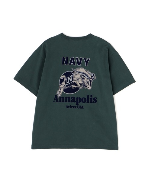 AVIREX(アヴィレックス)の「MIL. ACADEMY T-SHIRT "US.NAVY" / ミリタリーアカデミー 半袖Tシャツ / AVIREX / アヴィレックス(Tシャツ/カットソー・メンズ・ダークグリーン/ホワイト/チャコール・XX-LARGE/X-LARGE/LARGE/MEDIUM)」の1枚目の写真