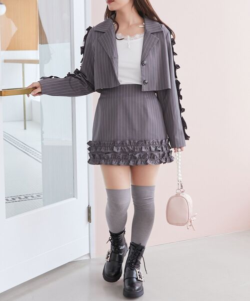 MAJESTIC LEGON（マジェスティックレゴン）の「レース使い肩リボントップス（Tシャツ/カットソー・レディース・チャコールグレー/グレー/オフホワイト・MEDIUM）」の14枚目の写真