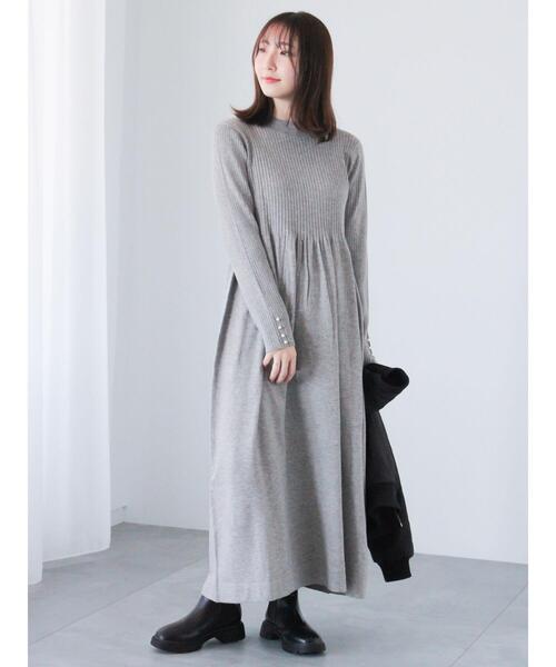 Te chichi TERRASSE（テチチテラス）の「ハイネック切替ワンピース（ワンピース・レディース・グレー/ベージュ/ブラック・F）」の4枚目の写真