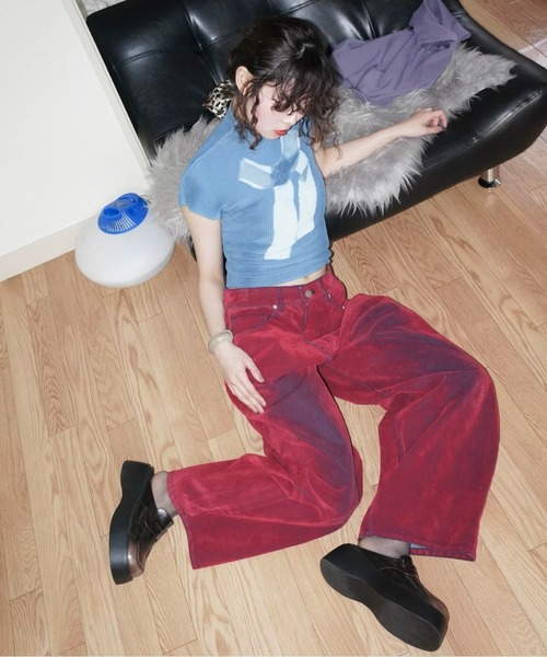 flocky wide denim PT / フロッキーデニムパンツ　赤　レッド flocky wide denim PT / フロッキーデニムパンツ（デニムパンツ