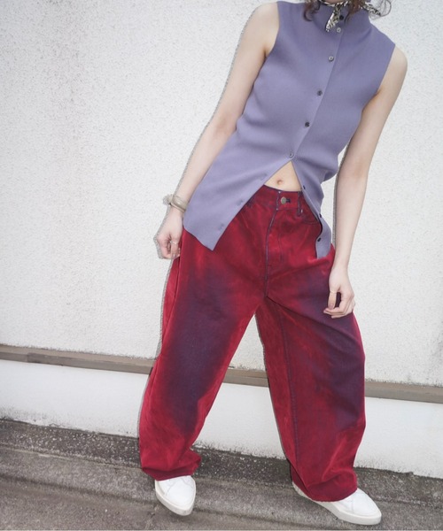 musubore(ムスボレ)の「flocky wide denim PT / フロッキーデニムパンツ(デニムパンツ・レディース・レッド/グレー/ブラウン/カーキ・0/1)」の7枚目の写真