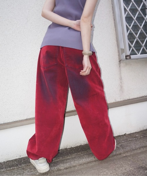 flocky wide denim PT / フロッキーデニムパンツ　赤　レッド flocky wide denim PT / フロッキーデニムパンツ（デニムパンツ