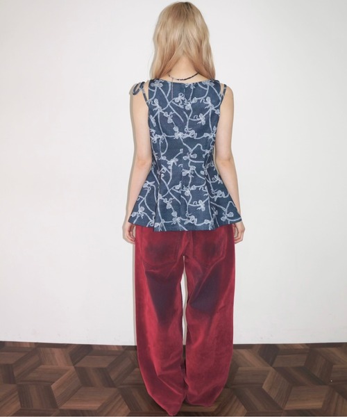 flocky wide denim PT / フロッキーデニムパンツ　赤　レッド flocky wide denim PT / フロッキーデニムパンツ（デニムパンツ