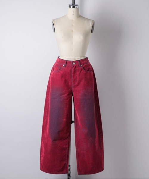 flocky wide denim PT / フロッキーデニムパンツ　赤　レッド flocky wide denim PT / フロッキーデニムパンツ（デニムパンツ