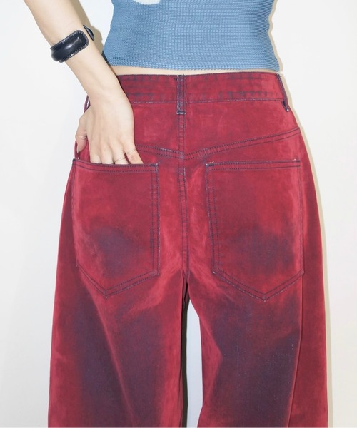 flocky wide denim PT / フロッキーデニムパンツ　赤　レッド flocky wide denim PT / フロッキーデニムパンツ（デニムパンツ