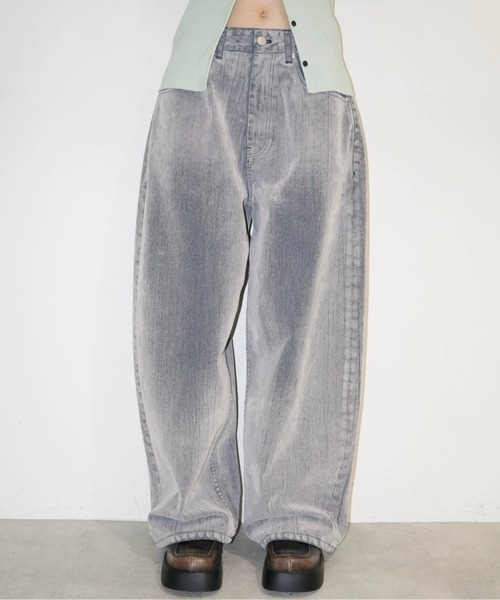 flocky wide denim PT / フロッキーデニムパンツ　赤　レッド flocky wide denim PT / フロッキーデニムパンツ（デニムパンツ