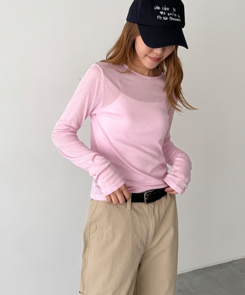 CANAL JEAN(キャナルジーン)の「El mar テンセルシアーロンT(Tシャツ/カットソー・レディース・アイボリー/ブラック/サックスブルー/ピンク/ライトイエロー/ブルーグレー・ONE SIZE)」の1枚目の写真