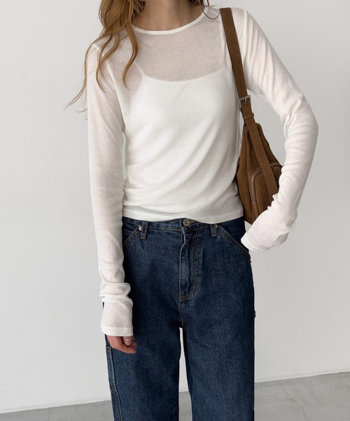 CANAL JEAN(キャナルジーン)の「El mar テンセルシアーロンT(Tシャツ/カットソー・レディース・アイボリー/ブラック/サックスブルー/ピンク/ライトイエロー/ブルーグレー・ONE SIZE)」の2枚目の写真