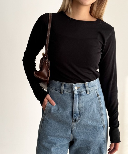 CANAL JEAN(キャナルジーン)の「El mar テンセルシアーロンT(Tシャツ/カットソー・レディース・アイボリー/ブラック/サックスブルー/ピンク/ライトイエロー/ブルーグレー・ONE SIZE)」の3枚目の写真