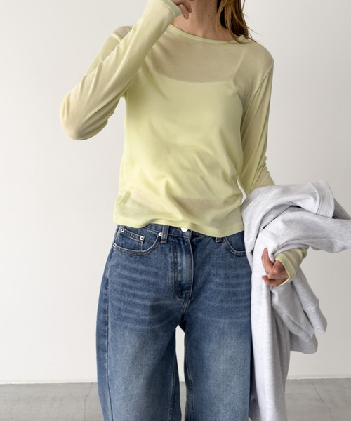 CANAL JEAN(キャナルジーン)の「El mar テンセルシアーロンT(Tシャツ/カットソー・レディース・アイボリー/ブラック/サックスブルー/ピンク/ライトイエロー/ブルーグレー・ONE SIZE)」の22枚目の写真