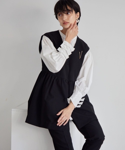 セール】ペプラムデザインジレパンツセットアップスーツ（ジレ＋