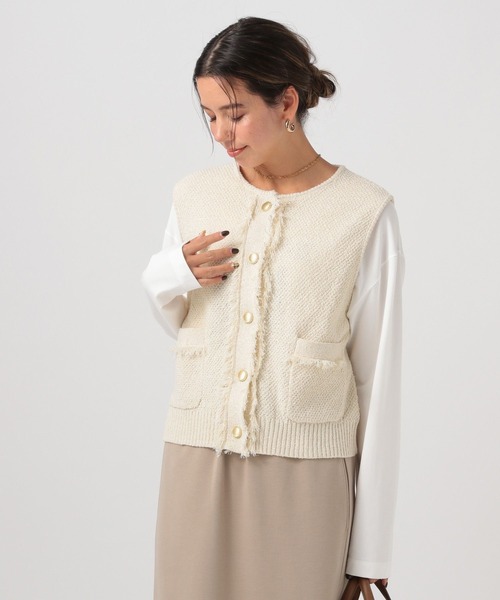 BAYFLOW（ベイフロー）の「[幅広いシーンで活躍]ツイードライクニットベスト（ベスト・レディース・ブラック/オフホワイト・FREE）」の4枚目の写真