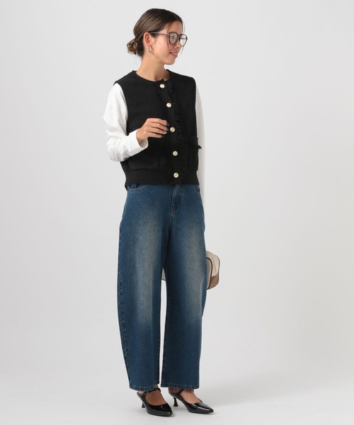 BAYFLOW（ベイフロー）の「[幅広いシーンで活躍]ツイードライクニットベスト（ベスト・レディース・ブラック/オフホワイト・FREE）」の6枚目の写真