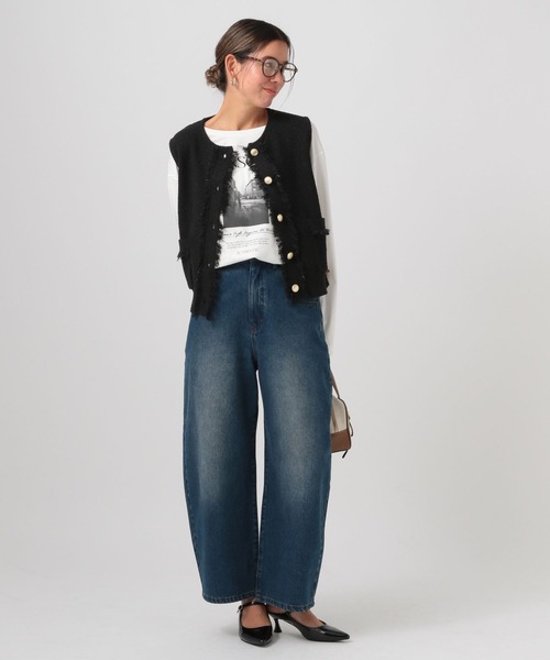 BAYFLOW（ベイフロー）の「[幅広いシーンで活躍]ツイードライクニットベスト（ベスト・レディース・ブラック/オフホワイト・FREE）」の8枚目の写真