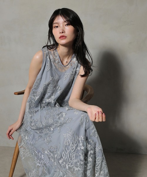 Kana(カナ)の「グラデーション刺繍 バルーンヘムワンピース パーティー ドレス 結婚式 お呼ばれ オケージョン デイリー(ドレス・レディース・ベージュ/グレー/ネイビー・M)」の6枚目の写真