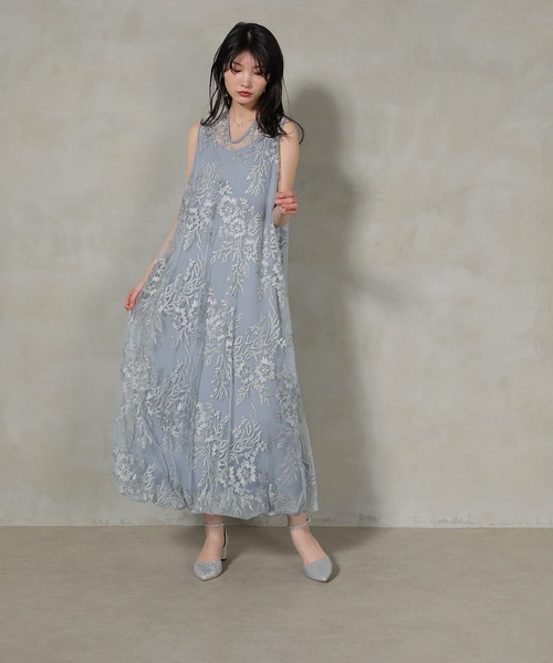 Kana(カナ)の「グラデーション刺繍 バルーンヘムワンピース パーティー ドレス 結婚式 お呼ばれ オケージョン デイリー(ドレス・レディース・ベージュ/グレー/ネイビー・M)」の8枚目の写真