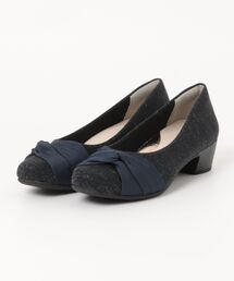 green label relaxingネイビー スエード スクエアパンプス スクエア チャンキー ミュール（3cmヒール）（パンプス）｜green