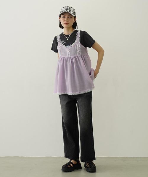 MILKFED.(ミルクフェド)の「SHEER LACE CAMISOLE(キャミソール・レディース・ライトパープル/オフホワイト/ブラック・ONE SIZE)」の13枚目の写真
