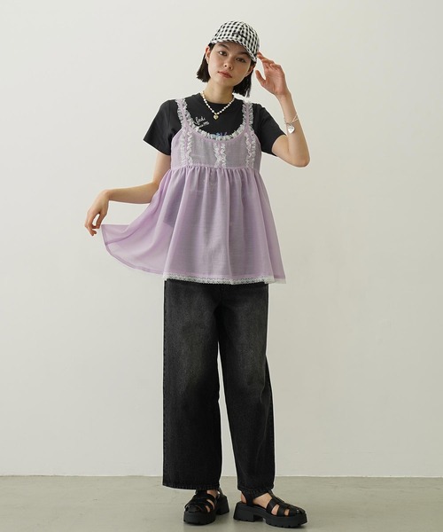 melt the lady cow girlcamisole 牛柄 キャミソール チェック柄レースドロストミニキャミソールワンピース[ru1278