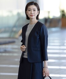 新品タグ付✨洗える　ジェイプレス　ノーカラージャケット　ネイビー　M スーツ】BAHARIYE ノーカラー ジャケット / J.PRESS LADIES S