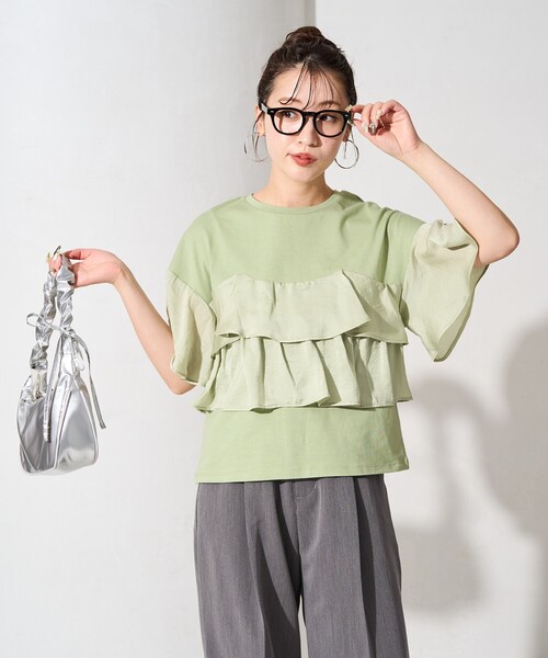 セール】限定展開 ビスチェ風 レイヤード フリル 半袖 トップス（T
