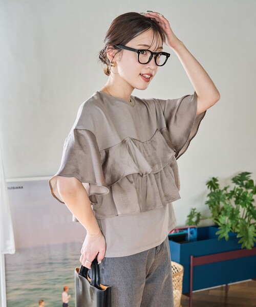 セール】限定展開 ビスチェ風 レイヤード フリル 半袖 トップス（T