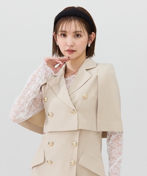 REDYAZEL(レディアゼル)の「【セットアップ可能】ケープデザインショートジャケット(スーツジャケット・レディース・オフホワイト/サックスブルー/ブラック・MEDIUM/SMALL)」の9枚目の写真