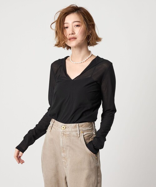 conte〈コンテ〉 コットン シアー フーデッドカットソー conte＞コットン シアー フーデッドカットソー（Tシャツ/カットソー