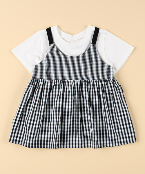 COMME CA ISM(コムサイズム)の「ギンガムチェック キャミソール&Tシャツセット(ベビーサイズ)(Tシャツ/カットソー・キッズ・ブラック・80-90cm)」の1枚目の写真