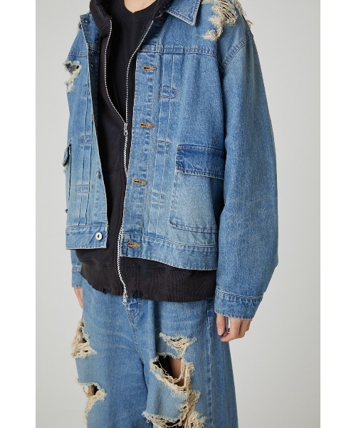 DISCOVERED（ディスカバード）の「BORO DENIM BLOUSON（デニムジャケット・メンズ・ブラック/インディゴブルー・SMALL/LARGE）」の3枚目の写真