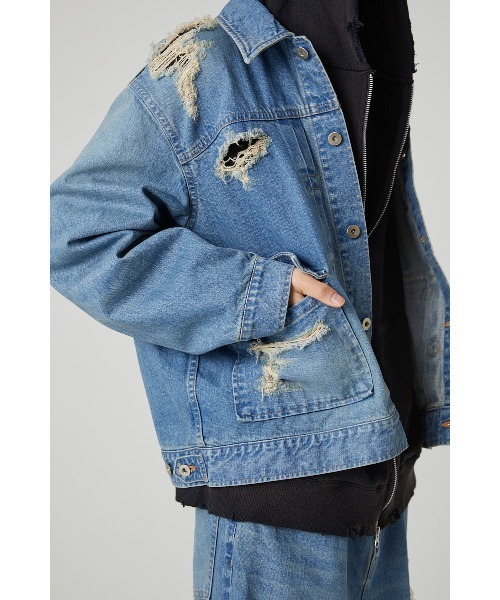 DISCOVERED（ディスカバード）の「BORO DENIM BLOUSON（デニムジャケット・メンズ・ブラック/インディゴブルー・SMALL/LARGE）」の6枚目の写真