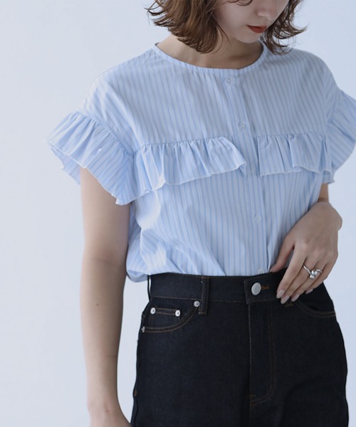 SUNFLOWER EIGHT(サンフラワーエイト)の「セーラーカラーフリルブラウス(シャツ/ブラウス・レディース・ベージュ/ブラック/ブルー・FREE)」の5枚目の写真