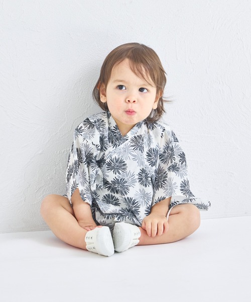 pairmanon(ペアマノン)の「【リンクコーデ】【ベビー】甚平 ロンパース(その他ベビーウェア・キッズ・ブラック系その他/アイボリー/ブラック系その他2/パープル/ブルー系その他/ミント・80/70)」の3枚目の写真