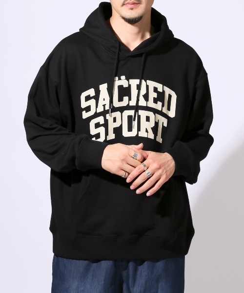 LUXSTYLE(ラグスタイル)の「カレッジロゴプリントスウェットパーカー(パーカー・メンズ・杢グレー/ブラック・M/L/XL)」の1枚目の写真