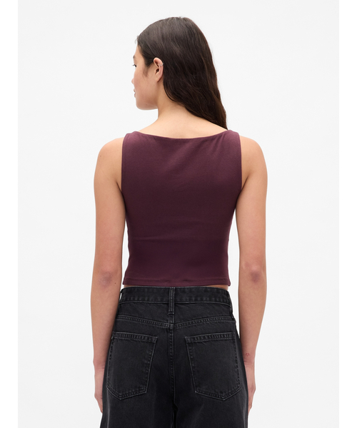 GAP(ギャップ)の「クローズニット ジャージー クロップド ボートネック シェルタンクトップ(タンクトップ・レディース・ブラック/ホワイト/ブラウン/ワイン/ブルー/グレー・XS/S/M/L/XL/XXS)」の14枚目の写真