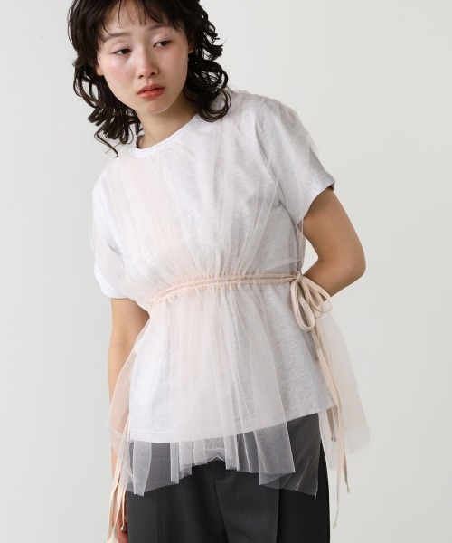 Bab(バブ)の「チュールドッキングギャザーカットソー(Tシャツ/カットソー・レディース・ベージュ/アイボリー/チャコールグレー/杢グレー・FREE)」の11枚目の写真