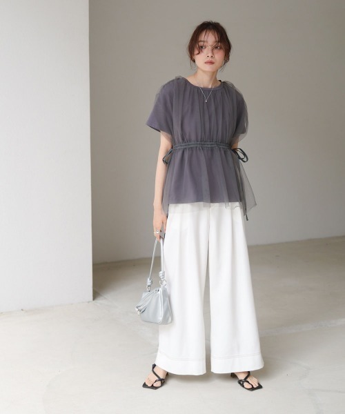 Bab(バブ)の「チュールドッキングギャザーカットソー(Tシャツ/カットソー・レディース・ベージュ/アイボリー/チャコールグレー/杢グレー・FREE)」の7枚目の写真