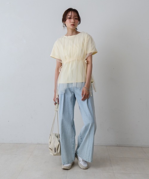 Bab(バブ)の「チュールドッキングギャザーカットソー(Tシャツ/カットソー・レディース・ベージュ/アイボリー/チャコールグレー/杢グレー・FREE)」の15枚目の写真