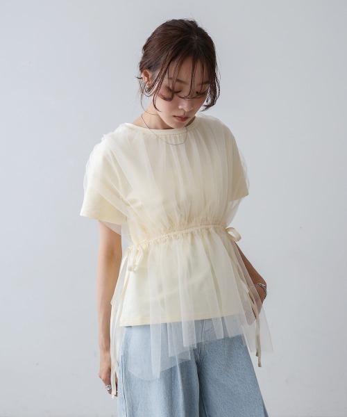 Bab(バブ)の「チュールドッキングギャザーカットソー(Tシャツ/カットソー・レディース・ベージュ/アイボリー/チャコールグレー/杢グレー・FREE)」の17枚目の写真