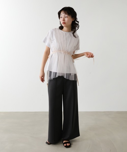 Bab(バブ)の「チュールドッキングギャザーカットソー(Tシャツ/カットソー・レディース・ベージュ/アイボリー/チャコールグレー/杢グレー・FREE)」の13枚目の写真
