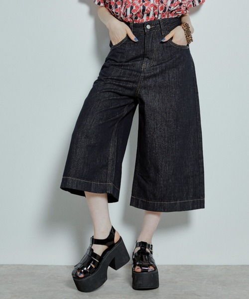 manana suerte(マニャーナスエルテ)の「デニムワイドパンツ(デニムパンツ・レディース・ネイビー・SMALL/MEDIUM/LARGE/X-LARGE)」の3枚目の写真
